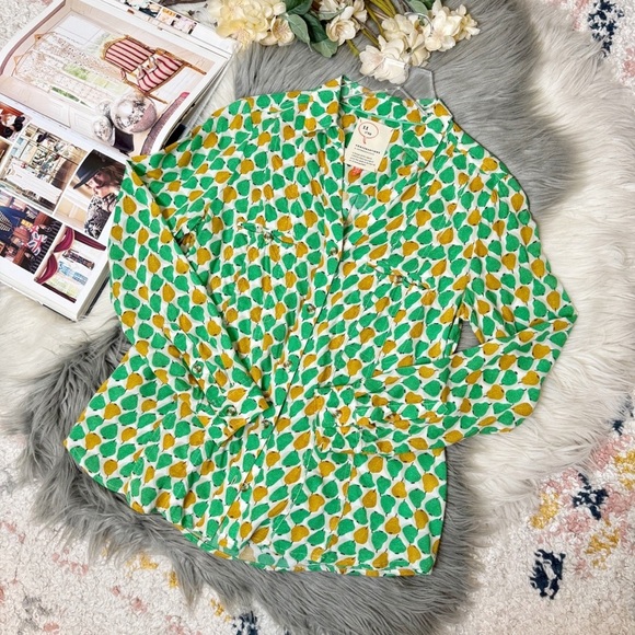 Anthropologie Conversations Pear Print Women’s Summer Button Front Shirt Sz 0 - Picture 12 of 12